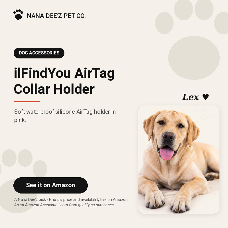 Pink silicone AirTag holder for a dog collar