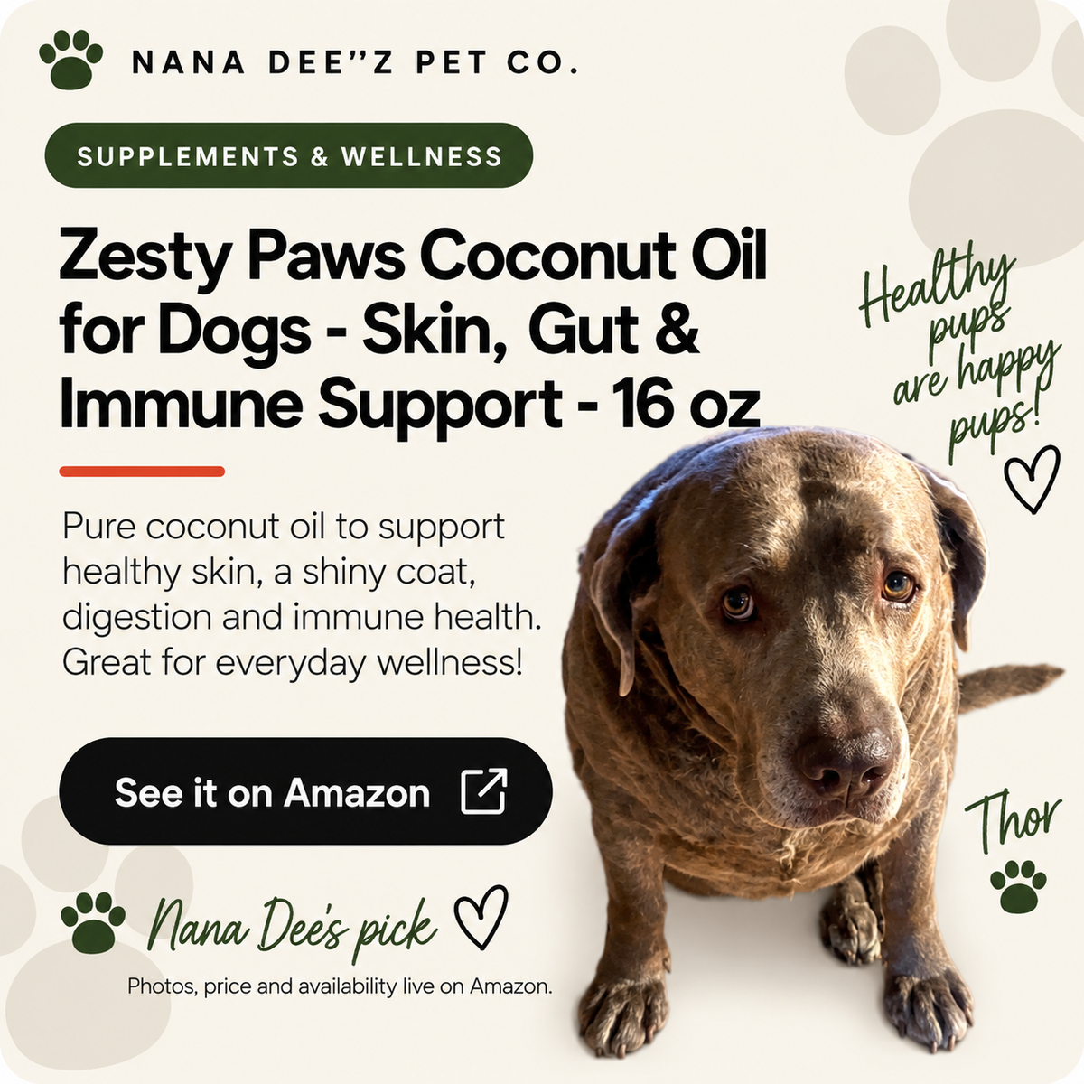 Organic virgin coconut oil for dogs, 16 oz jar