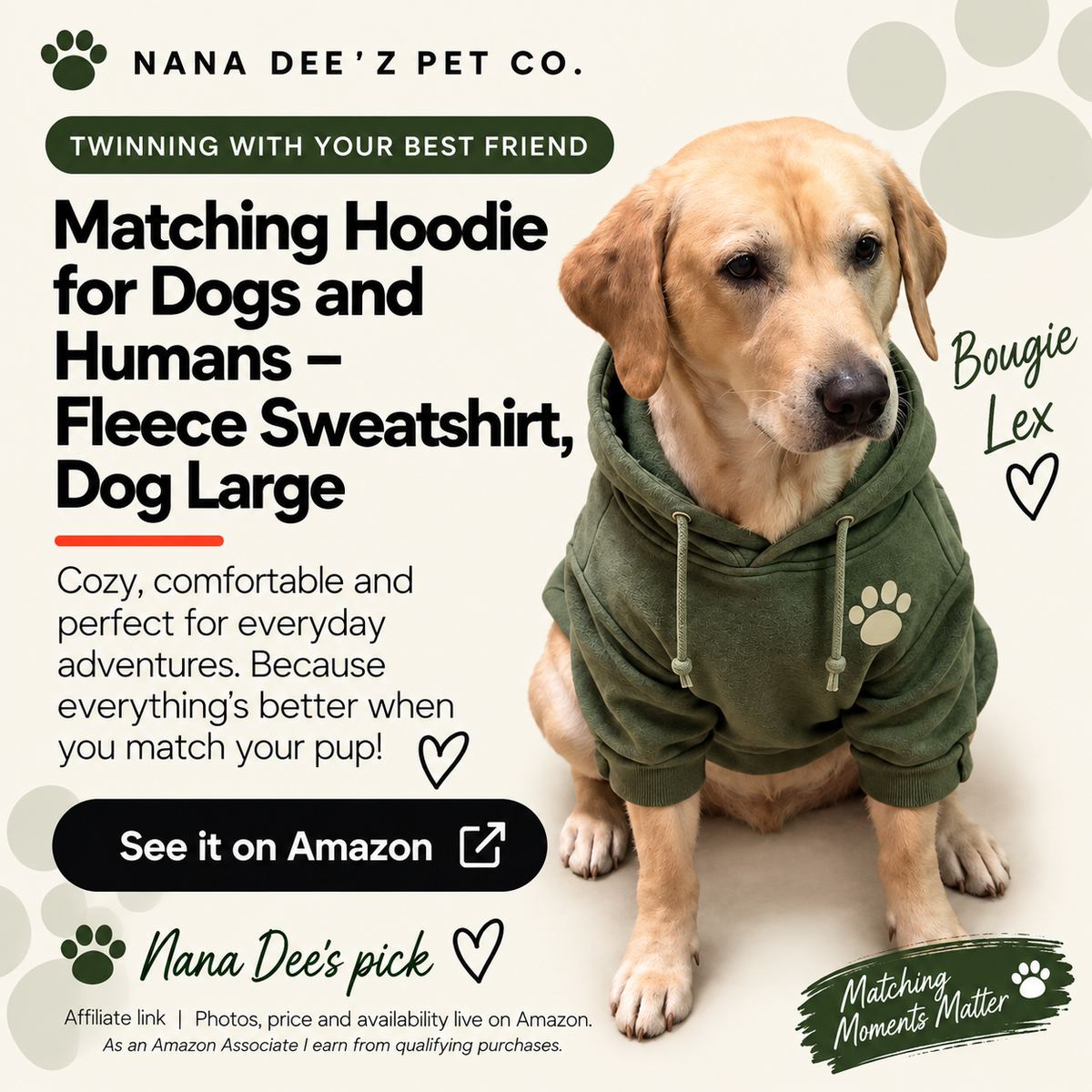 Matching fleece hoodies for a dog and its owner