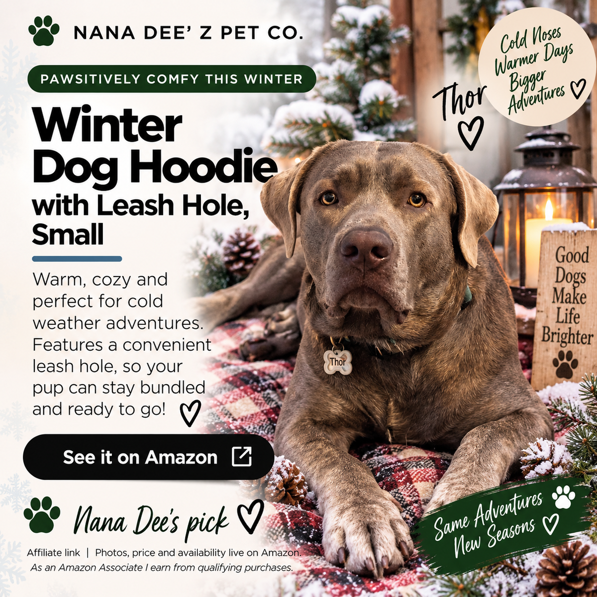 Reversible plaid fleece-lined dog winter vest with leash hole