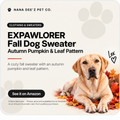 Knit fall dog sweater with pumpkin and leaf pattern