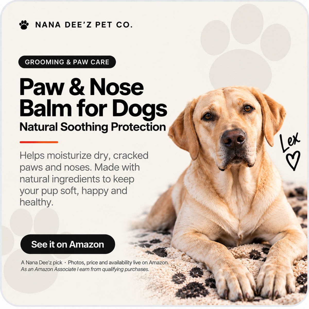 Lick-safe paw and nose balm stick for dogs