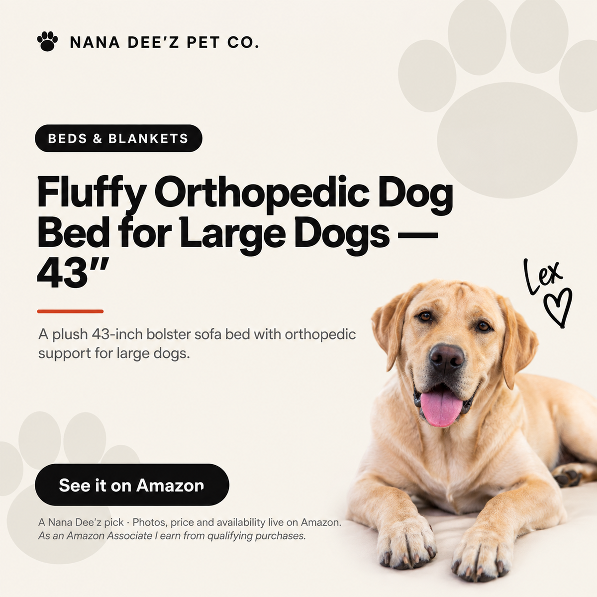 Fluffy orthopedic bolster dog bed for large dogs, 43 inch