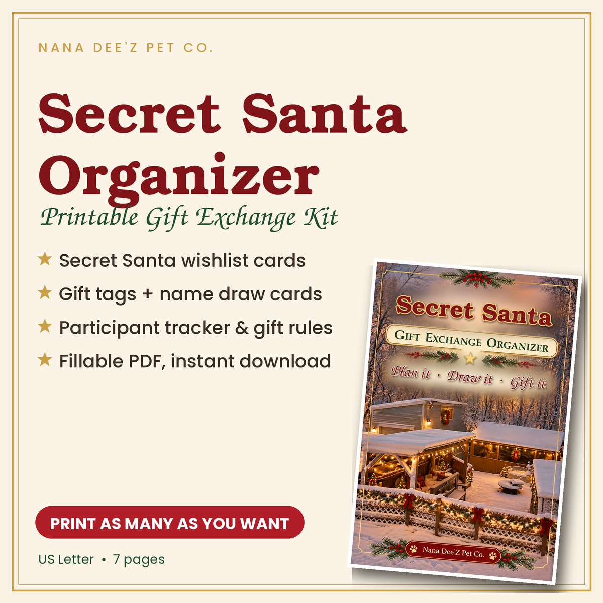 Secret Santa gift exchange organizer printable kit